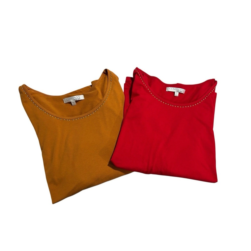 Ellen Tracy Top Blouse Shirt‎ Womens Lot Of 2 Sz 1X Red Yellow 3/4 Sleeve